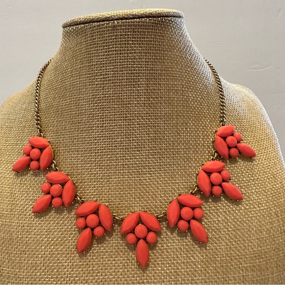 J. Crew Jewelry - J. Crew Statement Necklace- collar style gold tone with jewels in orange / coral